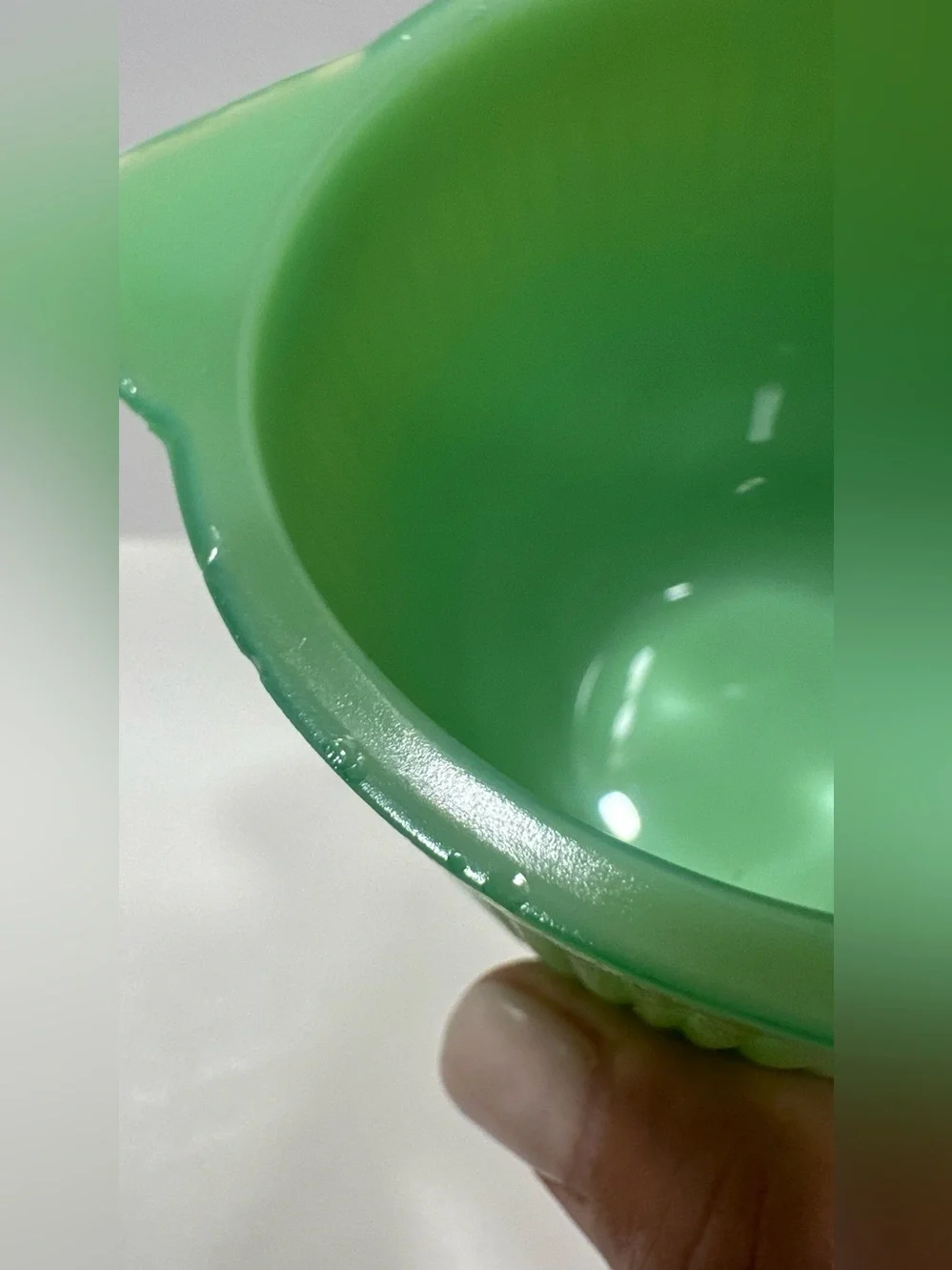 Jadeite ribbed body open sugar bowl green with handles